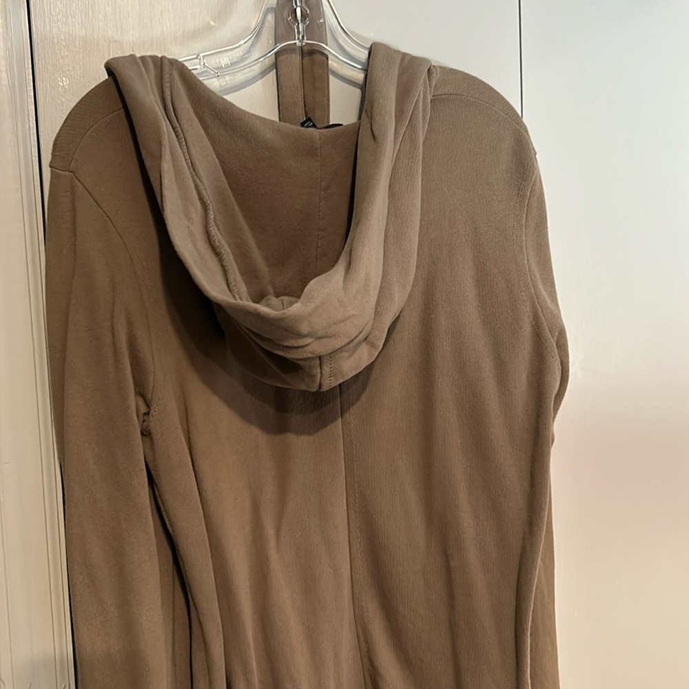 Long, open, hooded  sweater with tie belt. New, never worn.